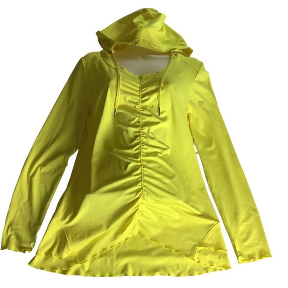 Calvin Klein Performance Quick Dry Womens Yellow Hooded Long Sleeve Ruched Top M - Picture 1 of 12